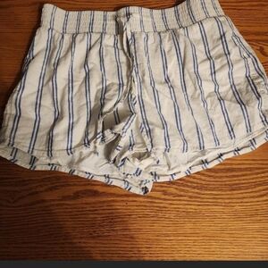 Abercrombie & Fitch High Waist Striped Shorts - Blue and White